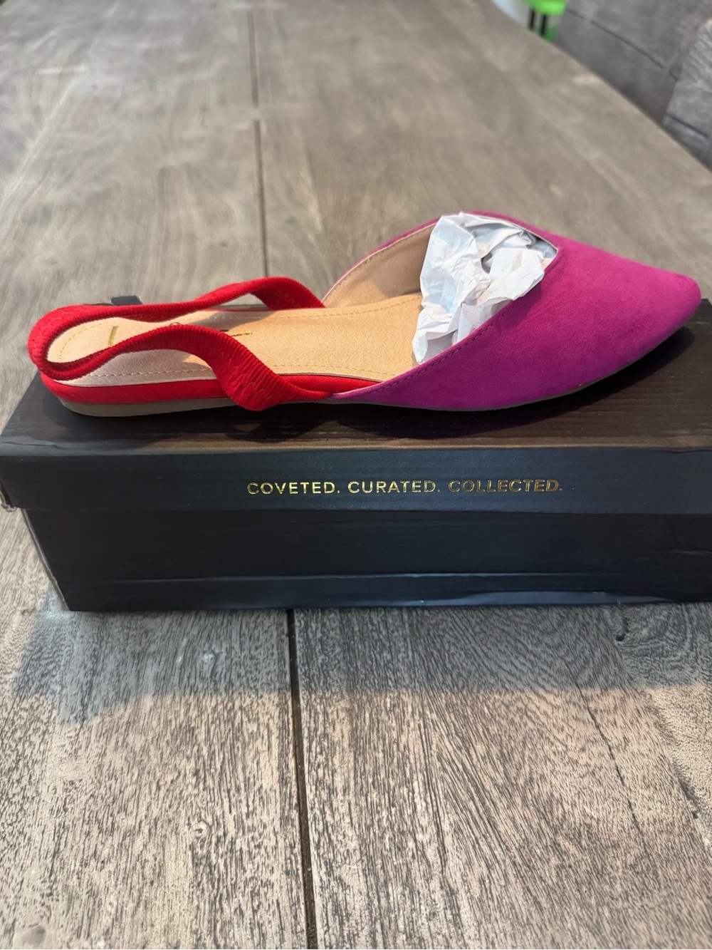 Lulu's Pink & Red Pointed Slingback Flats